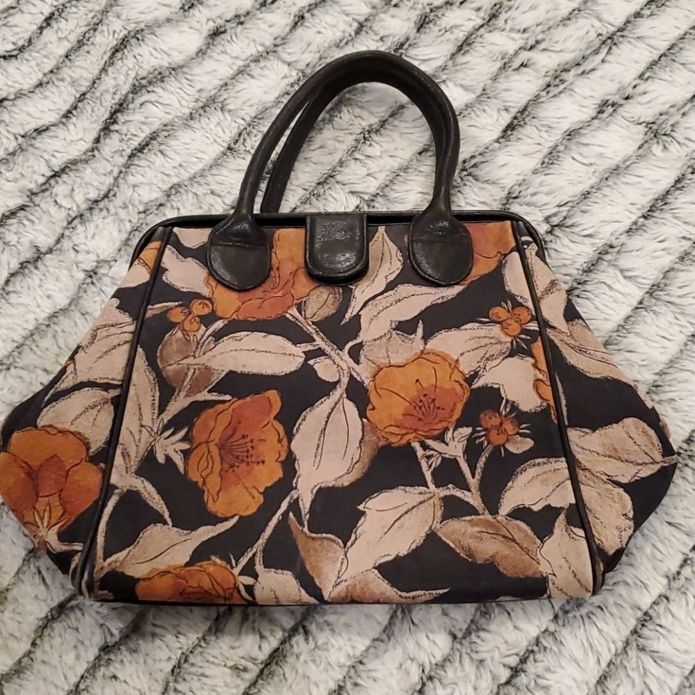 Beautiful tan, orange and black floral purse